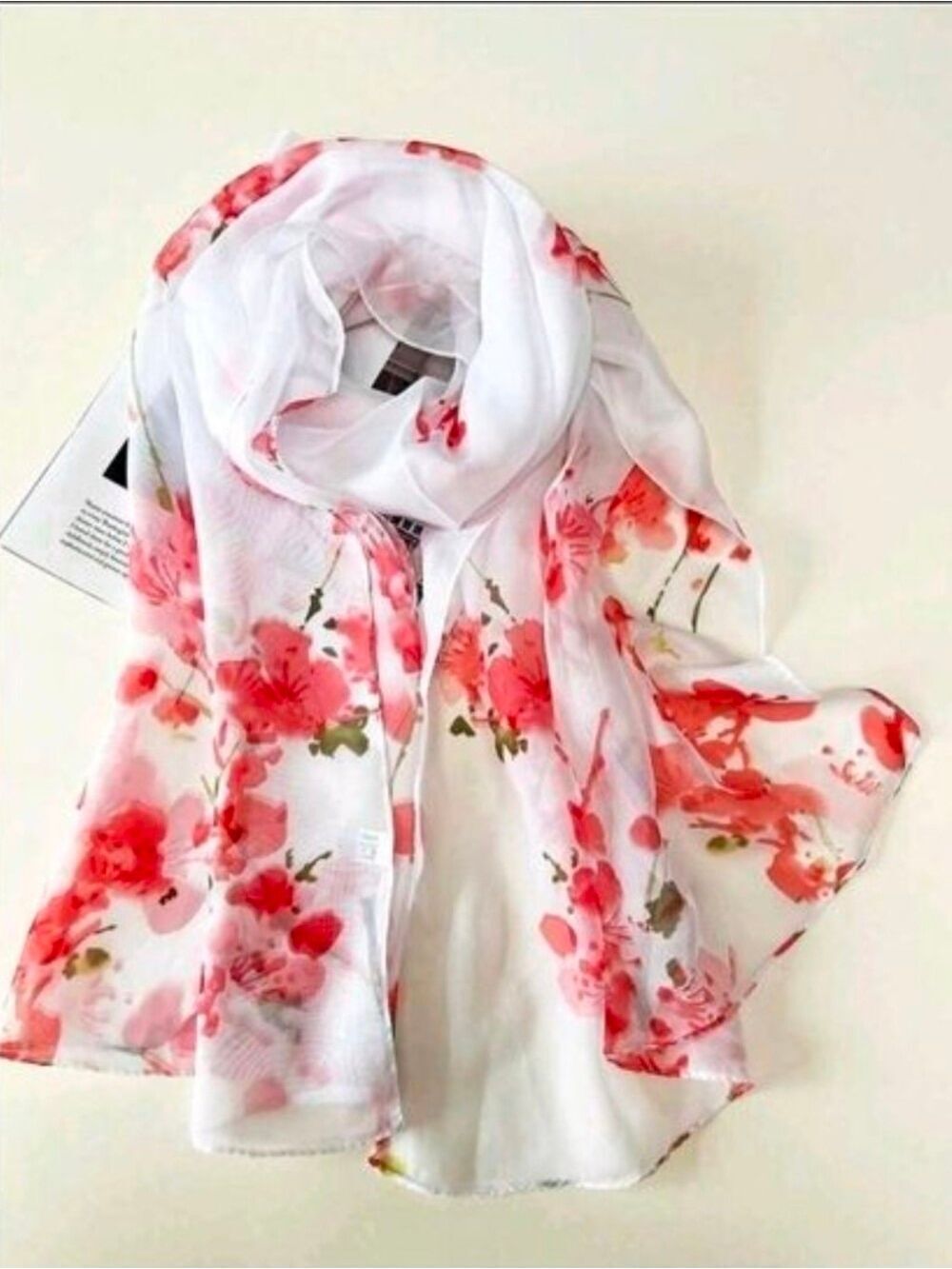 Floral Scarf Loaded With Garden FLOWERS PINK MELON  TONES